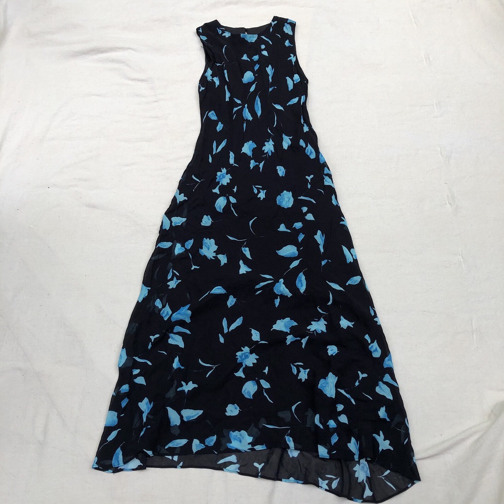 Ronni Nicole Dress Women's Size 10 Black Blue Floral Sleeveless Midi Made In USA